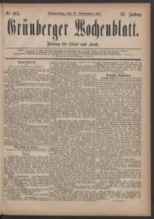 Grünberger Wochenblatt: Zeitung für Stadt und Land, No. 115. (29. September 1881)