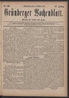 Grünberger Wochenblatt: Zeitung für Stadt und Land, No. 118. (6. Oktober 1881)