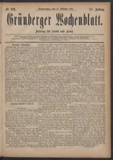 Gr&uuml;nberger Wochenblatt: Zeitung f&uuml;r Stadt und Land, No. 121. (13. Oktober 1881)