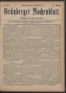 Grünberger Wochenblatt: Zeitung für Stadt und Land, No. 121. (13. Oktober 1881)