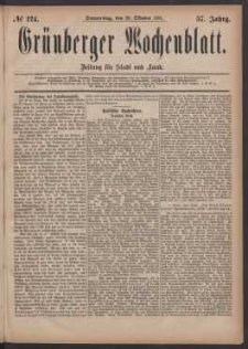 Gr&uuml;nberger Wochenblatt: Zeitung f&uuml;r Stadt und Land, No. 124. (20. Oktober 1881)