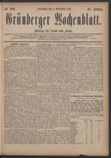 Grünberger Wochenblatt: Zeitung für Stadt und Land, No. 129. (1. November 1881)