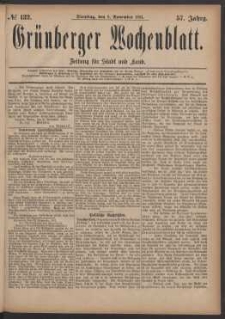 Gr&uuml;nberger Wochenblatt: Zeitung f&uuml;r Stadt und Land, No. 132. (8. November 1881)