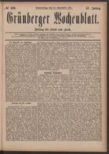 Gr&uuml;nberger Wochenblatt: Zeitung f&uuml;r Stadt und Land, No. 139. (24. November 1881)