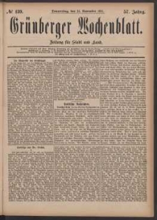 Grünberger Wochenblatt: Zeitung für Stadt und Land, No. 139. (24. November 1881)