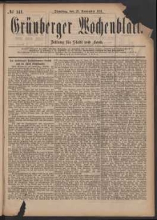 Grünberger Wochenblatt: Zeitung für Stadt und Land, No. 141. (29. November 1881)