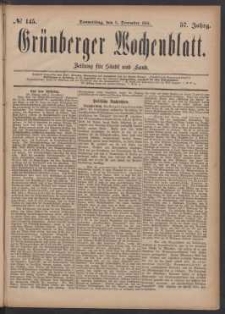 Grünberger Wochenblatt: Zeitung für Stadt und Land, No. 145. (8. December 1881)