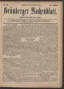 Grünberger Wochenblatt: Zeitung für Stadt und Land, No. 19. (14. Februar 1882)