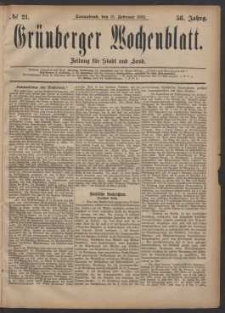 Grünberger Wochenblatt: Zeitung für Stadt und Land, No. 21. (18. Februar 1882)