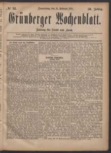 Grünberger Wochenblatt: Zeitung für Stadt und Land, No. 23. (23. Februar 1882)