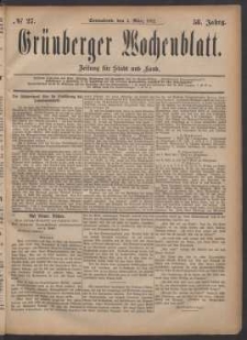 Grünberger Wochenblatt: Zeitung für Stadt und Land, No. 27. (4. März 1882)