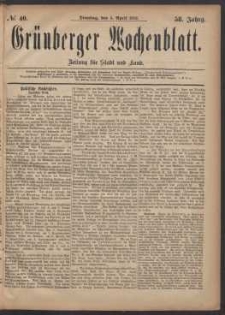 Grünberger Wochenblatt: Zeitung für Stadt und Land, No. 40. (4. April 1882)