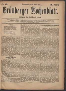 Grünberger Wochenblatt: Zeitung für Stadt und Land, No. 42. (8. April 1882)