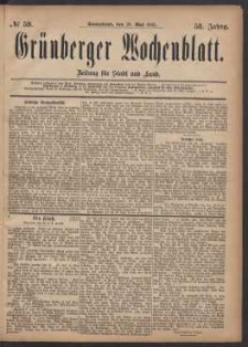 Grünberger Wochenblatt: Zeitung für Stadt und Land, No. 59. (20. Mai 1882)