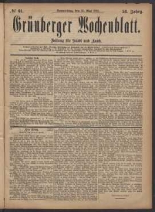 Grünberger Wochenblatt: Zeitung für Stadt und Land, No. 61. (25. Mai 1882)