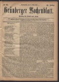 Grünberger Wochenblatt: Zeitung für Stadt und Land, No. 62. (27. Mai 1882)