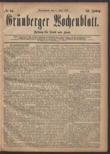 Grünberger Wochenblatt: Zeitung für Stadt und Land, No. 64. (3. Juni 1882)