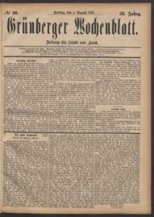 Grünberger Wochenblatt: Zeitung für Stadt und Land, No. 90. (4. August 1882)