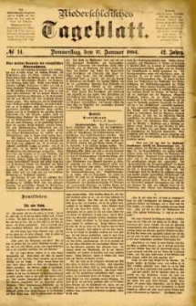 Niederschlesisches Tageblatt, no 14 (Donnerstag, den 17. Januar 1884)