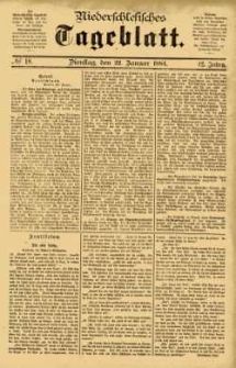Niederschlesisches Tageblatt, no 18 (Dienstag, den 22. Januar 1884)