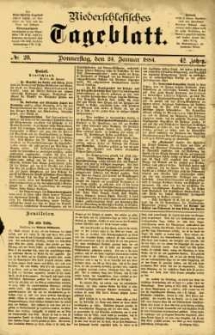 Niederschlesisches Tageblatt, no 20 (Donnerstag, den 24. Januar 1884)