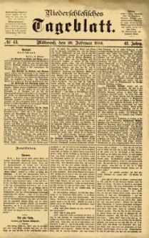 Niederschlesisches Tageblatt, no 43 (Mittwoch, den 20. Februar 1884)