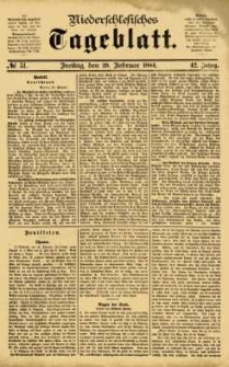 Niederschlesisches Tageblatt, no 51 Freitag, den 29. Februar 1884)