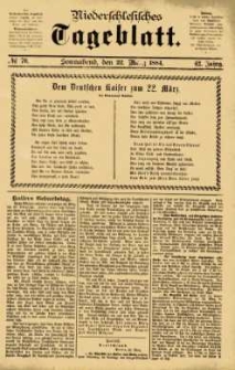 Niederschlesisches Tageblatt, no 70 (Sonnabend, den 22. März 1884)