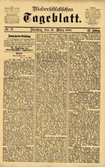 Niederschlesisches Tageblatt, no 72 (Dienstag, den 25. März 1884)