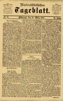 Niederschlesisches Tageblatt, no 73 (Mittwoch, den 26. März 1884)