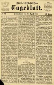 Niederschlesisches Tageblatt, no 92 (Sonnabend, den 19. April 1884)