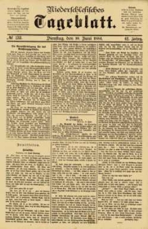 Niederschlesisches Tageblatt, no 133 (Dienstag, den 10. Juni 1884)