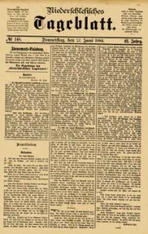 Niederschlesisches Tageblatt, no 148 (Donnerstag, den 27. Juni 1884)