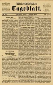 Niederschlesisches Tageblatt, no 181 (Dienstag, den 5. August 1884)