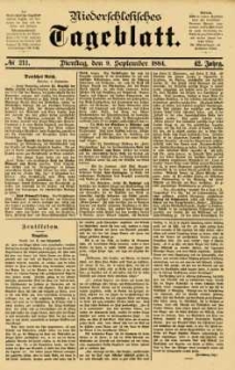 Niederschlesisches Tageblatt, no 211 (Dienstag, den 9. September 1884)