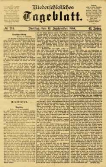 Niederschlesisches Tageblatt, no 214 (Freitag, den 12. September 1884)