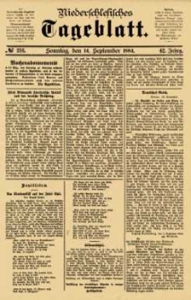 Niederschlesisches Tageblatt, no 216 (Sonntag, den 14. September 1884)