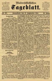 Niederschlesisches Tageblatt, no 227 (Sonnabend, den 27. September 1884)