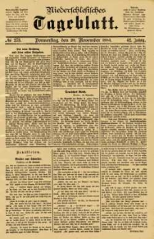 Niederschlesisches Tageblatt, no 273 (Donnerstag, den 20. November 1884)