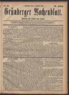 Grünberger Wochenblatt: Zeitung für Stadt und Land, No. 91. (6. August 1882)