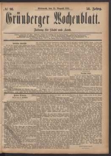 Grünberger Wochenblatt: Zeitung für Stadt und Land, No. 98. (23. August 1882)