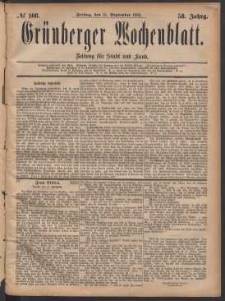 Grünberger Wochenblatt: Zeitung für Stadt und Land, No. 108. (15. September 1882)