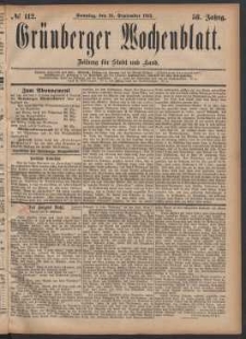 Grünberger Wochenblatt: Zeitung für Stadt und Land, No. 112. (24. September 1882)