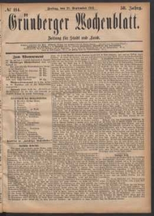 Grünberger Wochenblatt: Zeitung für Stadt und Land, No. 114. (29. September 1882)