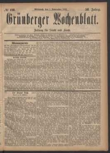 Grünberger Wochenblatt: Zeitung für Stadt und Land, No. 128. (1. November 1882)