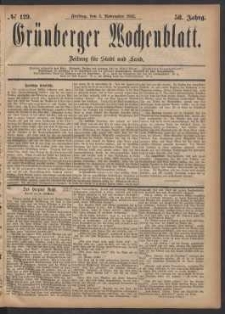 Grünberger Wochenblatt: Zeitung für Stadt und Land, No. 129. (3. November 1882)