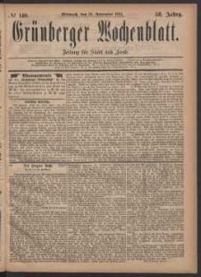 Grünberger Wochenblatt: Zeitung für Stadt und Land, No. 140. (29. November 1882)