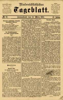 Niederschlesisches Tageblatt, no 68 (Sonnabend, den 21. März 1885)