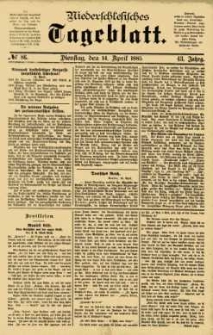 Niederschlesisches Tageblatt, no 86 (Dienstag, den 14. April 1885)