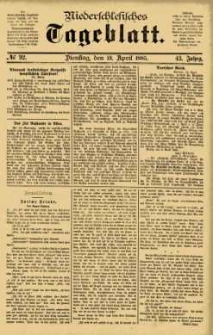 Niederschlesisches Tageblatt, no 92 (Dienstag, den 21. April 1885)